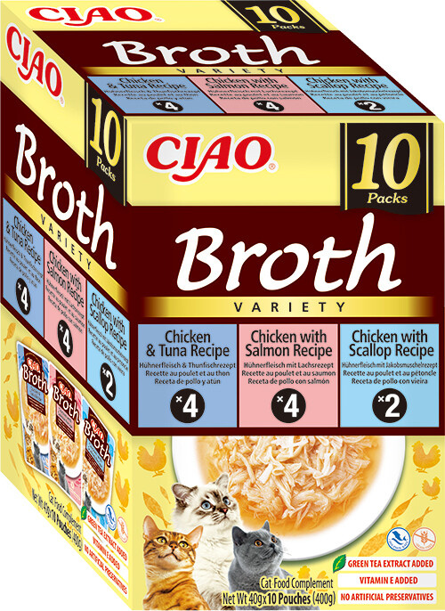 Inaba Ciao Broth kuře a ryba, hřebenatka multipack 10x 40 g