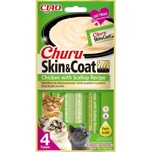 Churu Cat Skin&Coat Chicken with Scallop Recipe 4x14g