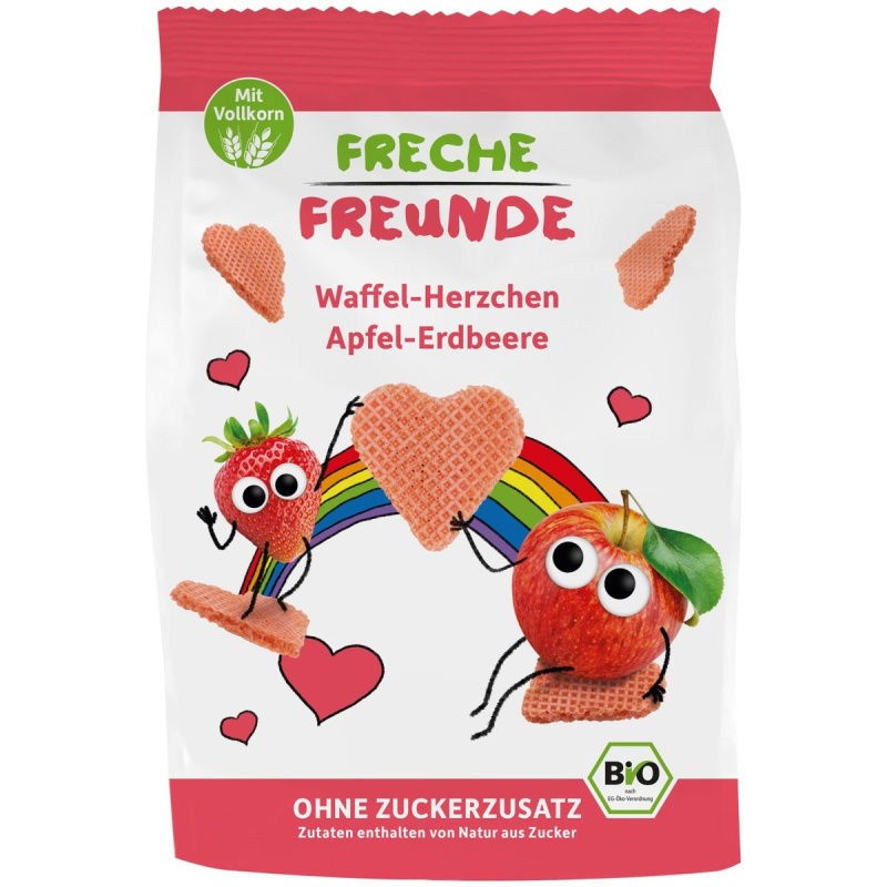Freche Freunde BIO Waflová srdíčka s jablkem a jahodou