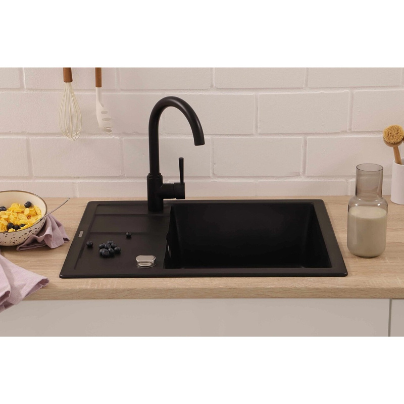 Respekta Granitový dřez Nashville, černá, 65 x 50 cm