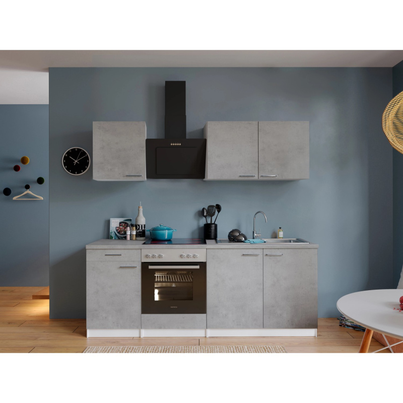 Respekta Kuchyně Malia beton/beton 210 cm - skloker. varná deska/šikmá digestoř