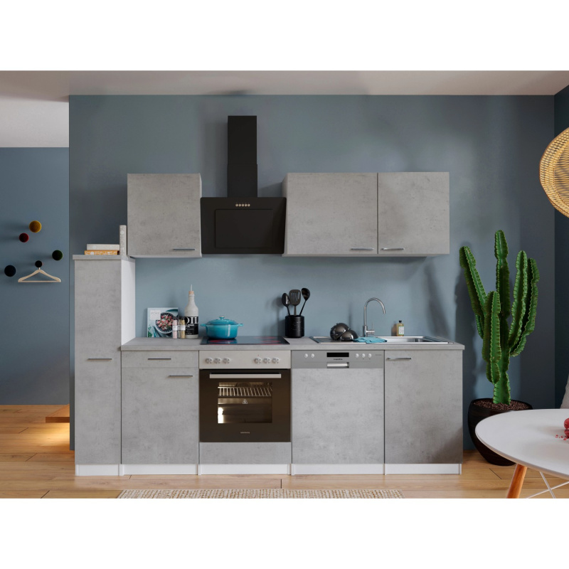 Respekta Kuchyně Malia beton/beton 250 cm - skloker.deska/šikmá digestoř/myčka