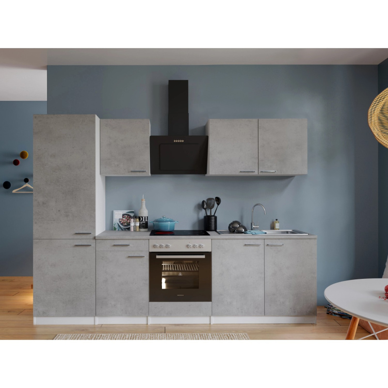 Respekta Kuchyně Malia beton/beton 270 cm - skl.deska/šik.digestoř/kombi.lednice