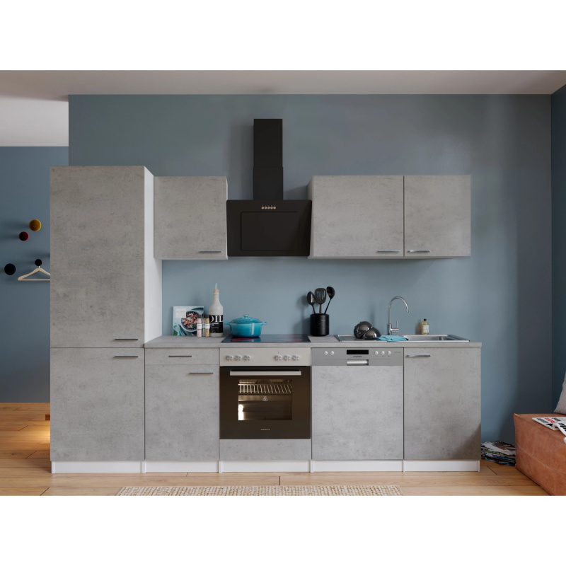 Respekta Kuchyně Malia beton/beton 280 cm - skl.d./šik.dig./myčka/kombi.lednice