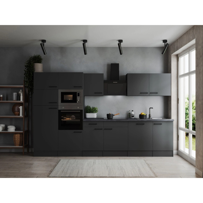 Respekta Kuchyně Oliver šedá m./žula 340cm-trouba/skl.deska/dig./myčka/led./mik.