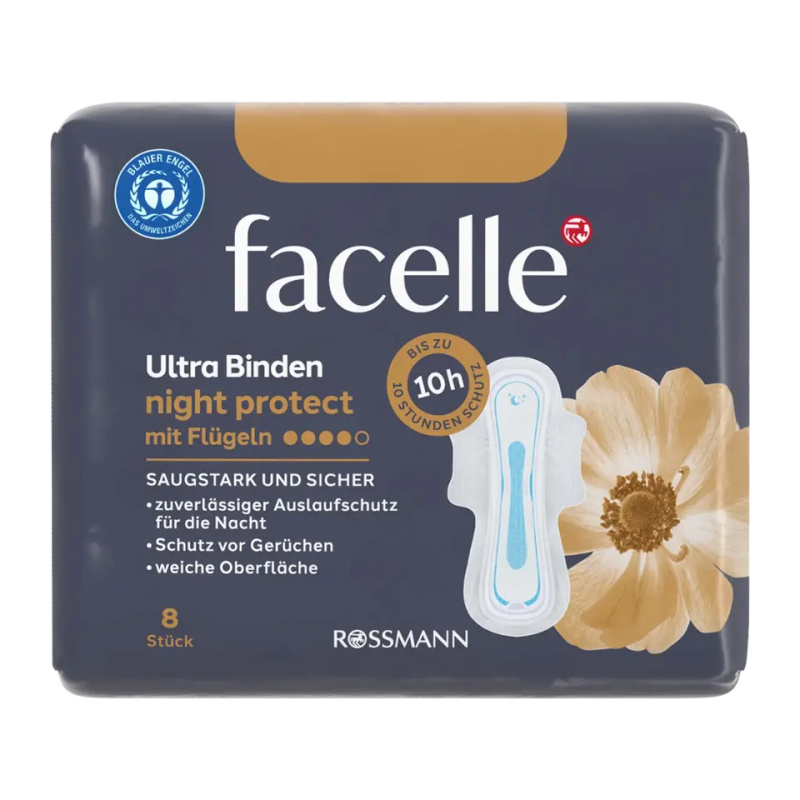 facelle Hygienické vložky Ultra Night Protect s křidélky 8 ks