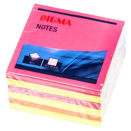 SIGMA Bloček samolepicí 75 mm 80 lístků neon 6 ks
