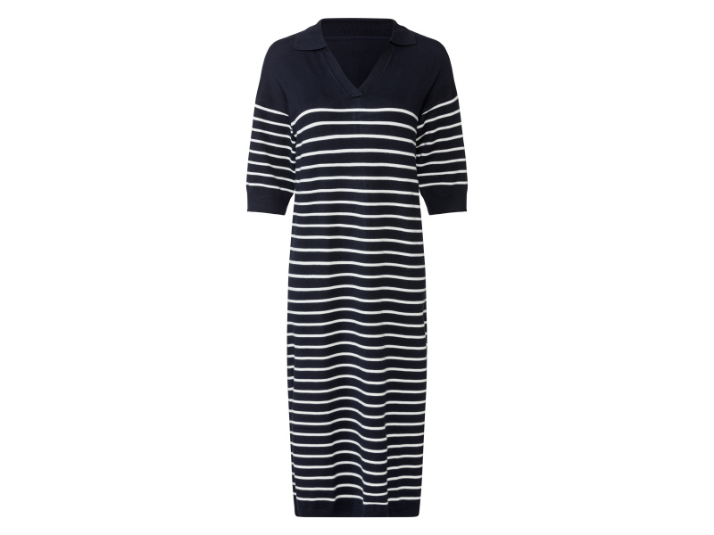 esmara® Dámské pletené midi šaty (XS (32/34), navy modrá / bílá)