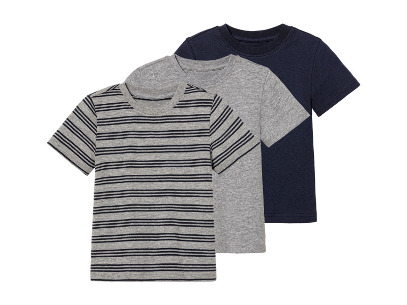 lupilu® Chlapecké triko, 3 kusy (122/128, navy modrá / šedá pruhovaná)
