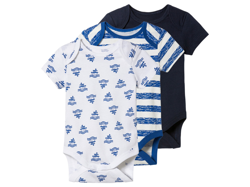 lupilu® Chlapecké body, 3 kusy (62/68, pruhy / navy modrá / bílá)