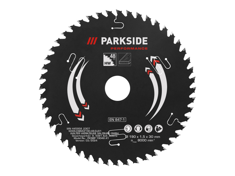 Parkside Performance® Pilový kotouč pro okružní pily, 190 mm (48 zubů Pksbp 19048 A1)
