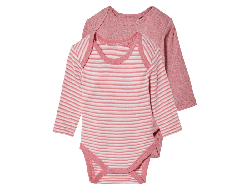 lupilu® Dívčí body s dlouhými rukávy s BIO bavlnou, 2 kusy (50/56, pruhy / světle růžová)
