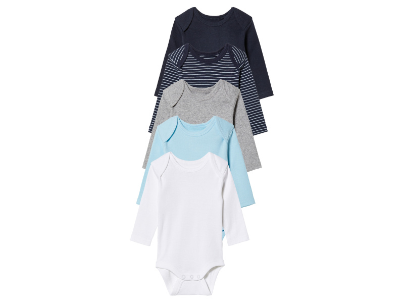 lupilu® Dětské body s BIO bavlnou, 5 kusů (bílá/šedá/modrá/navy modrá, 50/56)