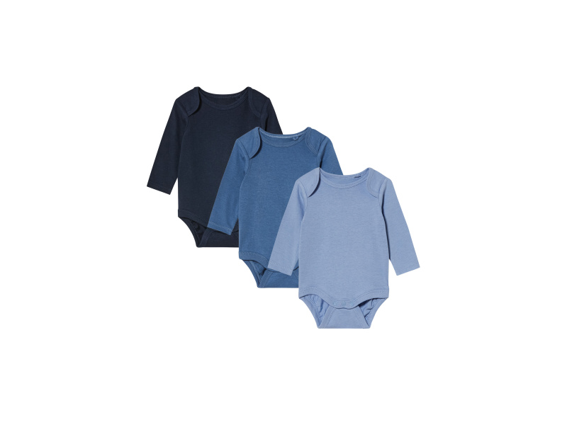 lupilu® Dětské body s dlouhými rukávy, 3 kusy (62/68, navy modrá / modrá)
