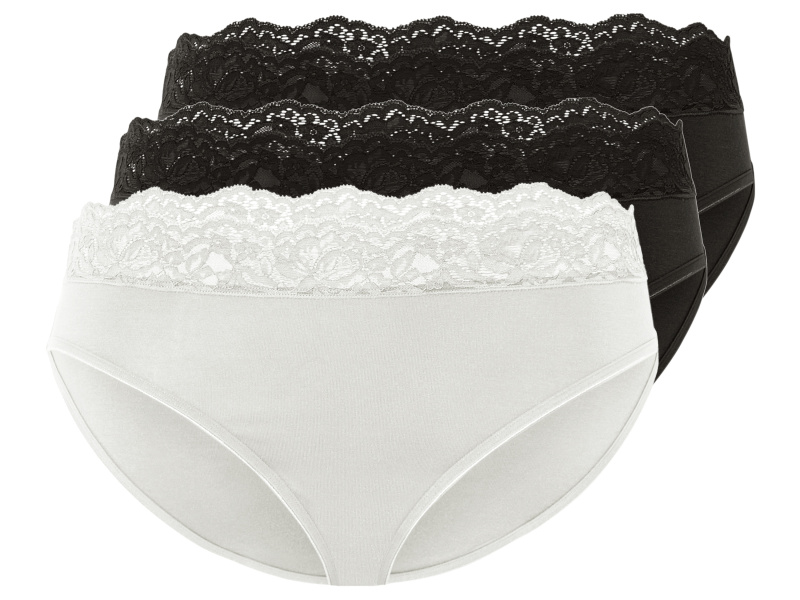esmara® Dámské kalhotky s krajkou, 3 kusy (XS (32/34), černá/bílá)