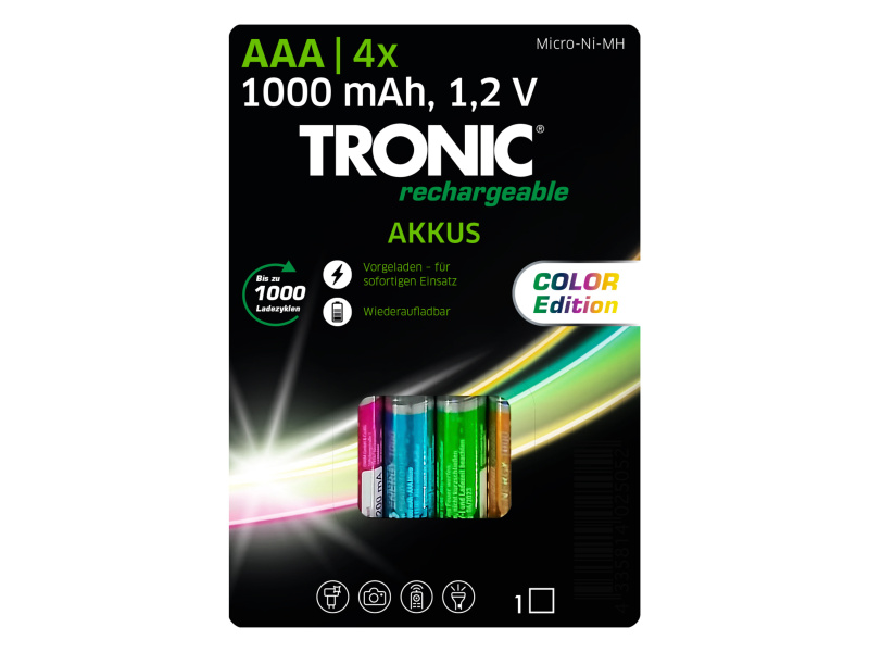Tronic® Nabíjecí baterie Ni-MH Ready 2 Use Color, 4 kusy (Aaa – mikrotužková)