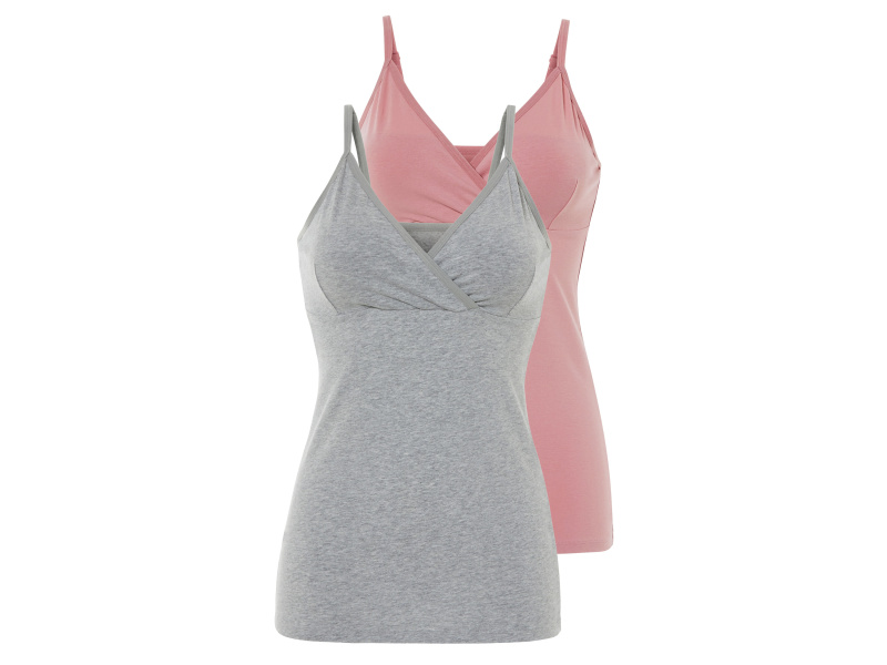 esmara® Dámský top na kojení s BIO bavlnou, 2 kusy (Xl(48/50), šedá/růžová)
