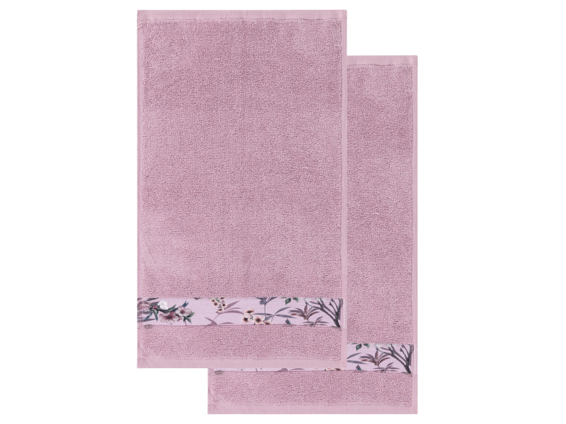 Livarno home Froté ručník pro hosty, 50 x 100 cm, 500 g/m2, 2 kusy (květy růžová)