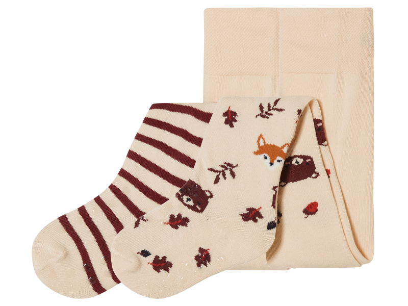 lupilu® Dívčí punčochové kalhoty na lezení s BIO bavlnou, 2 kusy (62/68, béžová)