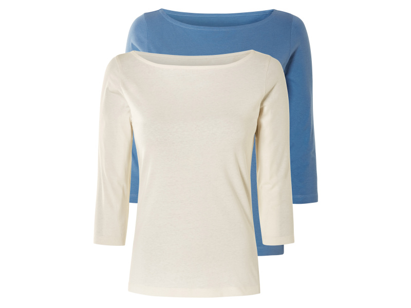 esmara® Dámské triko s BIO bavlnou, 2 kusy (XL (48/50), modrá/bílá)