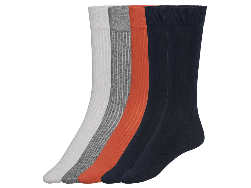 Livergy® Pánské ponožky s BIO bavlnou, 5 párů (oranžová / šedá / námořnická modrá, 43-46)