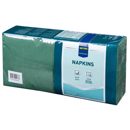 METRO PROFESSIONAL Ubrousky 2vrstvé 33 x 33 cm zelené 250 ks