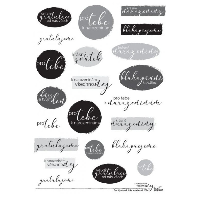 Samolepky A5 - K narozeninám všechno nej - černobílé
