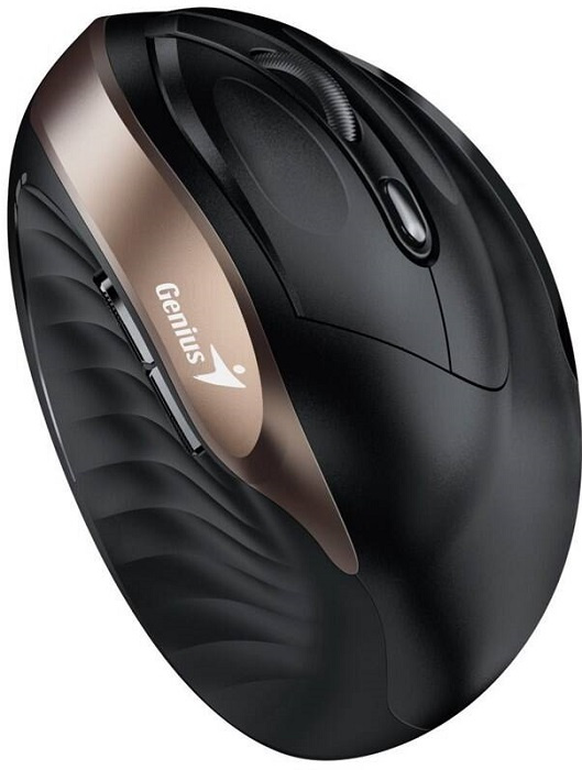 Genius Ergo 8250S/Vertikální/Optická/Pro praváky/1 600 DPI/Bezdrátová USB/Černá-zlatá