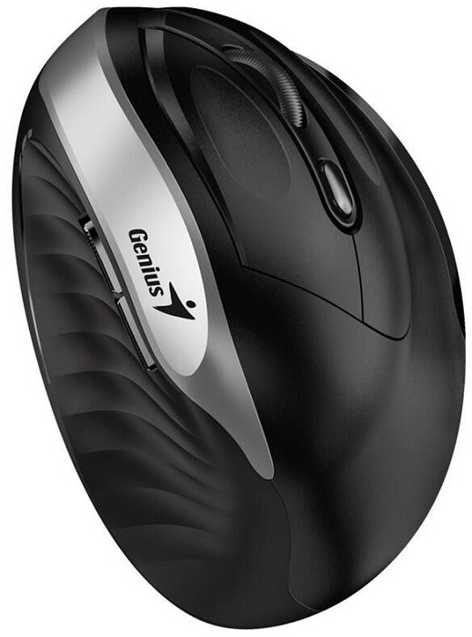 Genius Ergo 8250S/Vertikální/Optická/Pro praváky/1 600 DPI/Bezdrátová USB/Černá-stříbrná