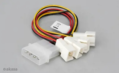 Akasa redukce 4-pin PSU molex na 4x 3-pin fan