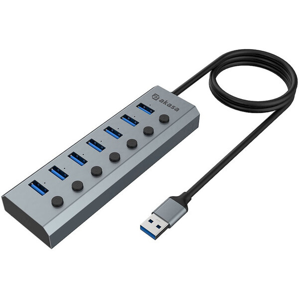AKASA USB-A hub 7v1 antracitový Antracitová