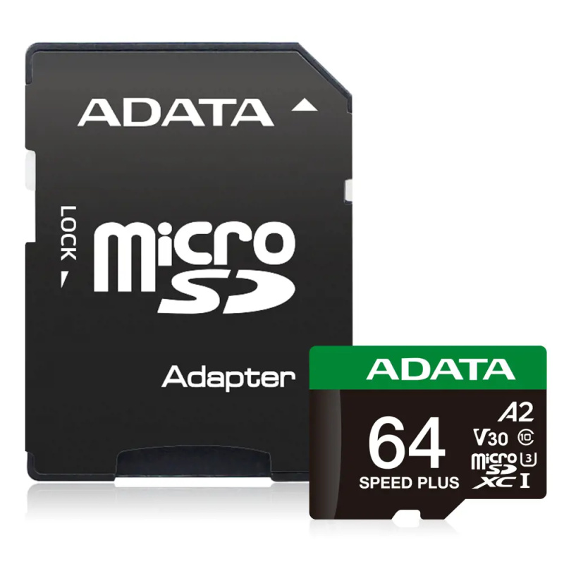 ADATA Speed Plus MicroSDXC karta 64GB + SD adaptér Černá