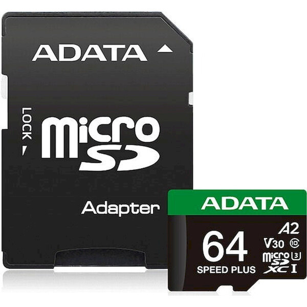 ADATA Speed Plus MicroSDXC karta 64GB + SD adaptér Černá