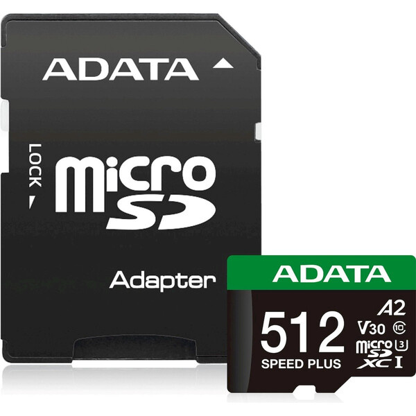 ADATA Speed Plus MicroSDXC karta 512GB + SD adaptér Černá