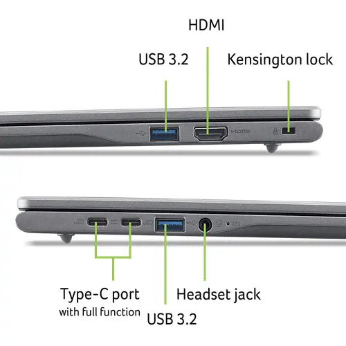 Acer Chromebook Plus 516/CB516-1HT-38G2/3-100U/16"/WUXGA/T/8GB/256GB/Intel int/Chrome/Gray/2R