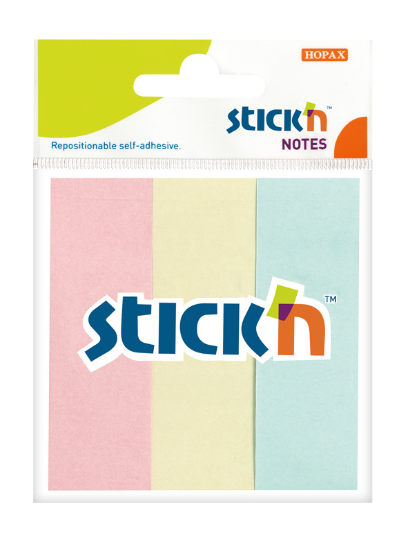 Samolepicí záložky Hopax Stick’n Notes 76 x 25 mm, 3 × 50 listů, pastelové