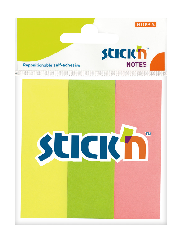 Samolepicí záložky Hopax Stick’n Notes 76 x 25 mm, 3 × 50 listů, neonové