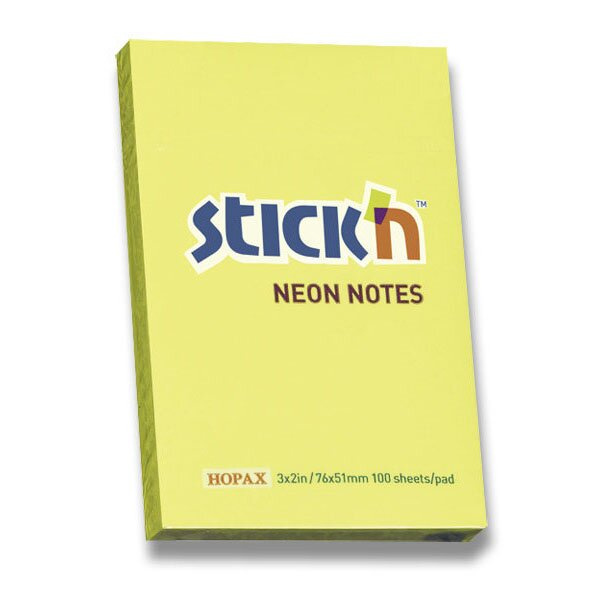 Samolepicí bloček Hopax Stick’n Notes Neon 76 × 51 mm, 100 listů žlutý