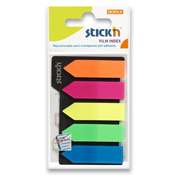 Samolepicí proužky Hopax Stick’n Clearnote šipky, 45 x 12 mm, 5 × 25 listů