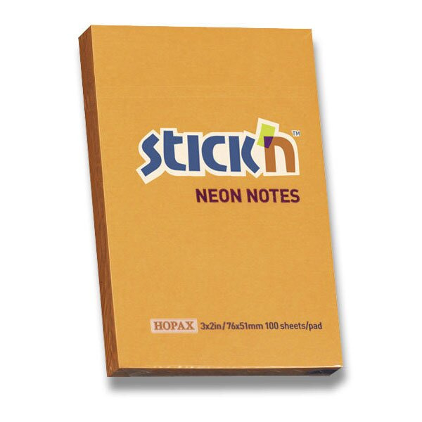 Samolepicí bloček Hopax Stick’n Notes Neon 76 × 51 mm, 100 listů oranžový