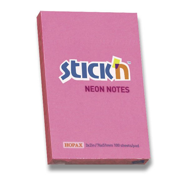 Samolepicí bloček Hopax Stick’n Notes Neon 76 × 51 mm, 100 listů růžový