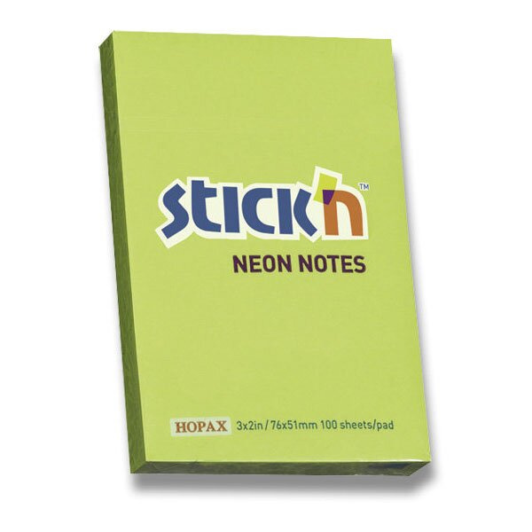 Samolepicí bloček Hopax Stick’n Notes Neon 76 × 51 mm, 100 listů zelený