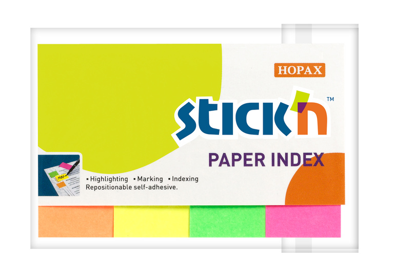 Samolepicí záložky Hopax Stick’n Index Notes 50 x 20 mm, 4 × 50 listů