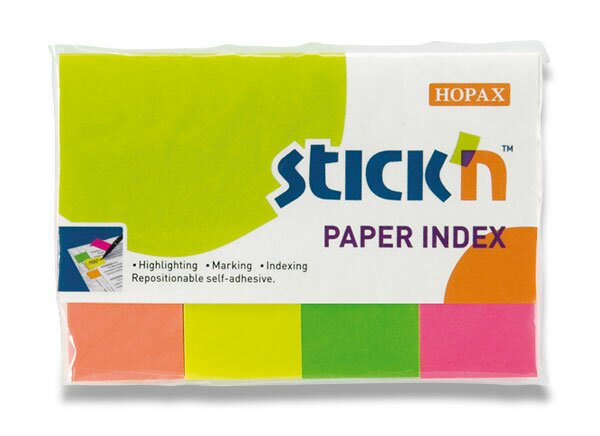 Samolepicí záložky Hopax Stick’n Index Notes 50 x 20 mm, 4 × 50 listů