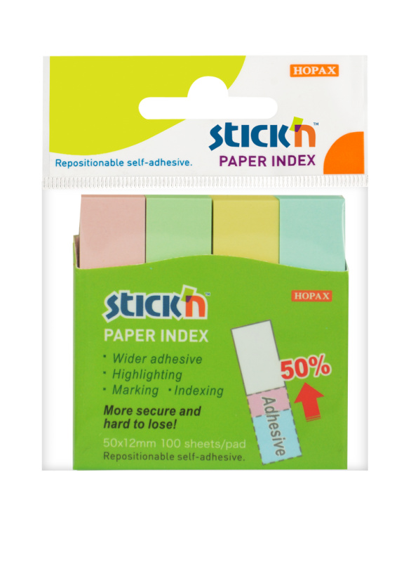 Samolepicí záložky Hopax Stick’n Notes 50 x 12 mm, 4 x 100 listů, pastelové