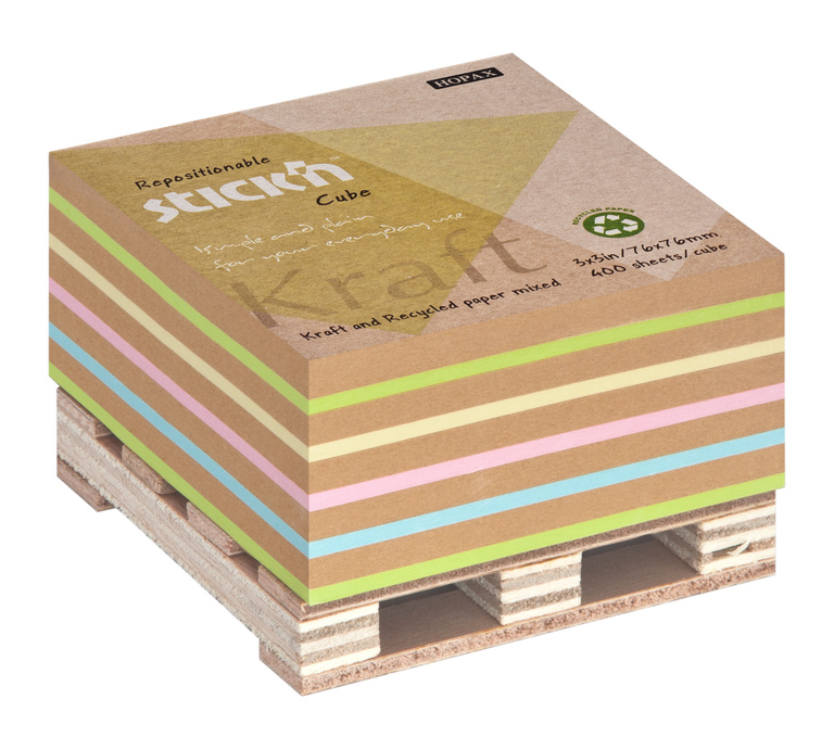 Stick’n by Hopax Samolepicí bloček na paletce Stick'n Kraft recyklovaný barevný -  76 x 76 mm, 400 lístků