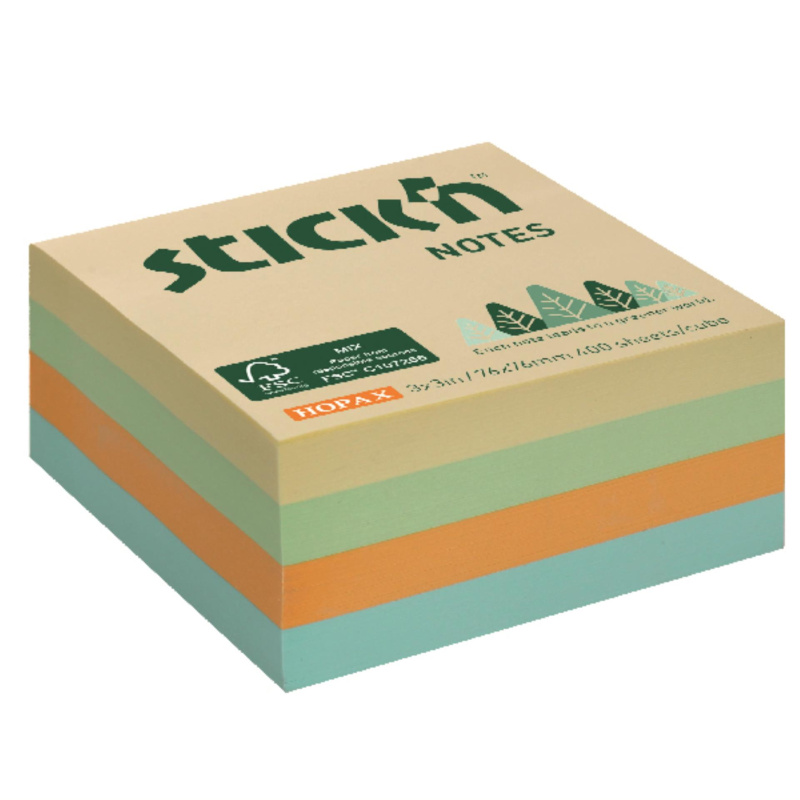Stick’n by Hopax Bloček v kostce Stick'n by Hopax FSC - 76 x 76 mm, 400 lístků, pastelový