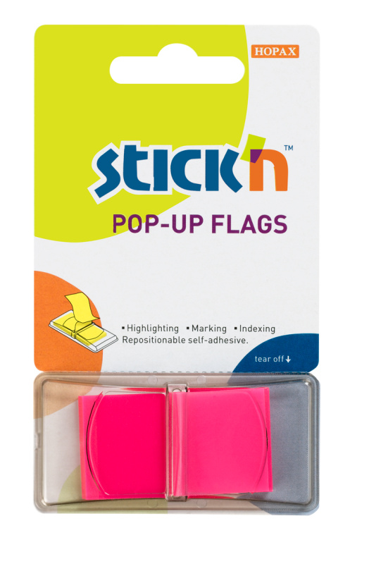 Samolepicí proužky Hopax Stick’n Pop-Up Flags 43 x 25 mm, 50 ks růžové