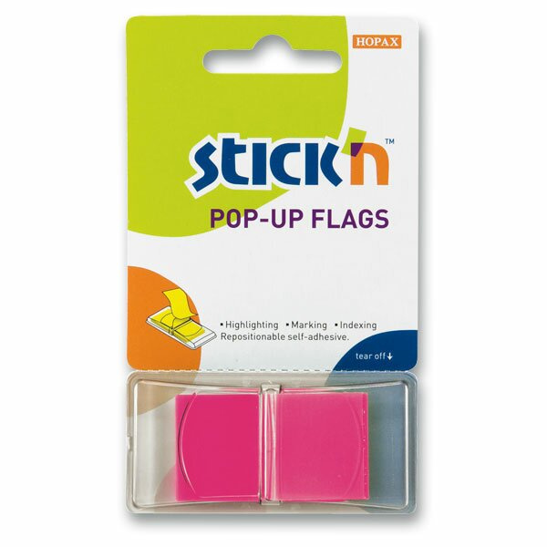 Samolepicí proužky Hopax Stick’n Pop-Up Flags 43 x 25 mm, 50 ks růžové