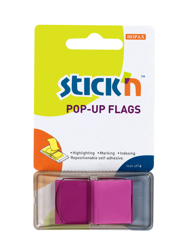 Samolepicí proužky Hopax Stick’n Pop-Up Flags 43 x 25 mm, 50 ks fialové